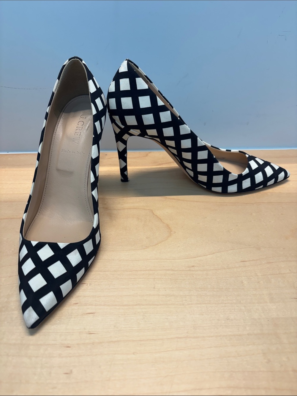 J. Crew Black and White Lattice Pointed Toe Stilettos